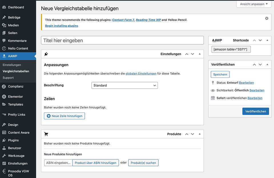 Vergleichstabelle erstellen