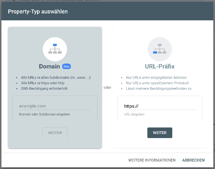 URL Präfix Property Search Console